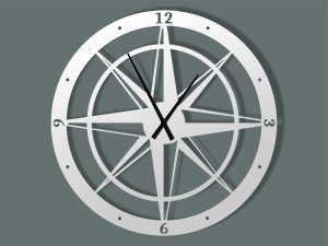 Duży zegar metalowy Róża Wiatrów 90 cm - biały matowy