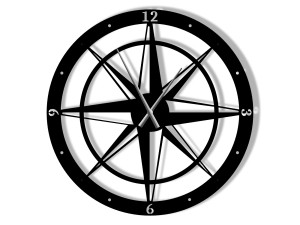 Duży zegar metalowy Róża Wiatrów 90 cm - czarny matowy