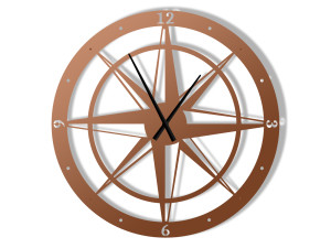 Duży zegar metalowy Róża Wiatrów 90 cm - miedziany