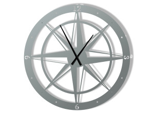 Duży zegar metalowy Róża Wiatrów 90 cm - srebrny