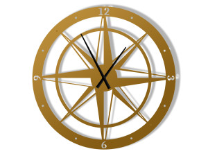 Duży zegar metalowy Róża Wiatrów 90 cm - złoty
