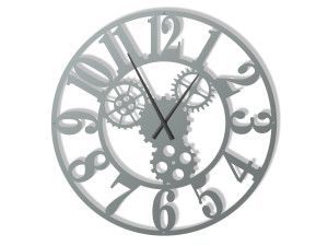 Duży zegar ścienny metalowy Tryby II 80 cm - srebrny