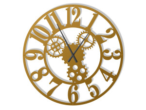 Duży zegar ścienny metalowy Tryby II 80 cm - złoty