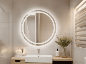 Lustro LED AMOS - okrągłe podświetlane piaskowane w środku - 750 mm