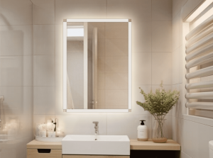 Lustro LED ARON - Prostokątne piaskowane dookoła z przerwami - 1100 - 1050