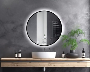 Lustro LED IZMAEL - Okrągłe Czarna Aluminiowa Rama - 1100