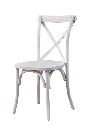Krzesło ślubne Cross-Back Wood białe postarzane