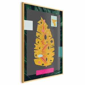 Plakat złotą liść 29,7x42 cm z ramą złotą bez marginesu ARTGEIST B