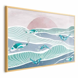 Plakat Ryby na falach 42x29,7 cm z ramą złotą bez marginesu ARTGEIST B