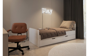 Łóżko z płyty 80221 Rozmiar - 80x200, Wersja stelaża w tap. - wysuwana szuflada SP, Kolor płyty - buk
