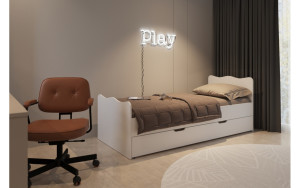 Łóżko z płyty 80222 Rozmiar - 80x200, Wersja stelaża w tap. - wysuwana szuflada SP, Kolor płyty - biały