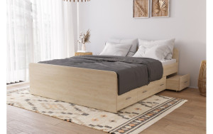 Łóżko z płyty 80262 Rozmiar - 200x200, Wersja stelaża w tap. - szuflady, Kolor płyty - dąb sonoma