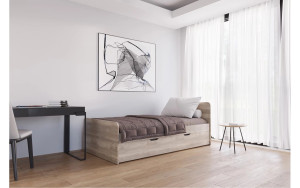Łóżko z płyty 80208 Rozmiar - 90x200, Wersja stelaża w tap. - pojemnik + stelaż RS, Kolor płyty - dąb sonoma