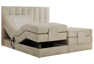 Łóżko kontynentalne, sterowane elektrycznie - COMFORTO 200x200 - H4 - beżowy, welwet