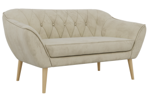 Sofa PIRS 2 - kremowy, welwet - nóżki,  buk