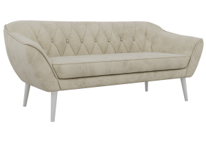 Sofa PIRS 3 - kremowy, welwet - nóżki,  biały