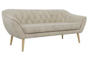 Sofa PIRS 3 - kremowy, welwet - nóżki,  buk