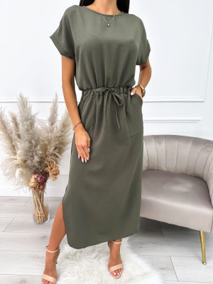 Khaki Sukienka z Kieszonkami 10330-227-D