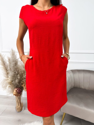 Czerwona Sukienka z Kieszeniami 9934-505-L