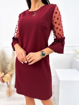 Bordowa Sukienka z Ozdobnym Rękawem 10951-274-A