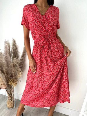 Czerwona Sukienka Maxi w Kwiaty 12080-11-A