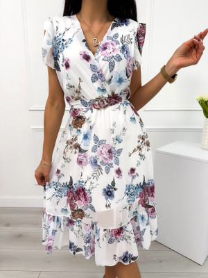 Biała Sukienka w Kwiaty 12280-347-Q
