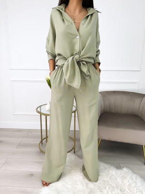 Khaki Luźny Komplet Koszula+Spodnie 10036-205-D