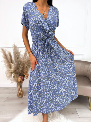 Błękitna Sukienka Maxi w Kwiaty 12412-83-A