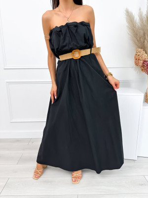 Czarna Sukienka Maxi z Paskiem 12545-520-C