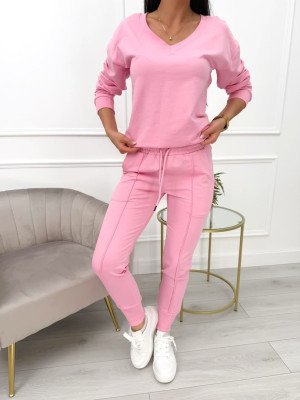 Pudrowy Komplet Bluza + Spodnie 10557-115-K