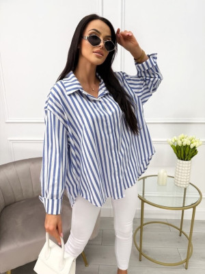 Granatowo-Biała Koszula w Paski Oversize 13701-81-A