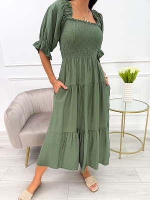 Khaki Sukienka Hiszpanka Midi 13991-313-B