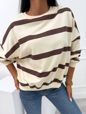 Beżowo-Brązowa Bluza Oversize w Paski 14143-99-A