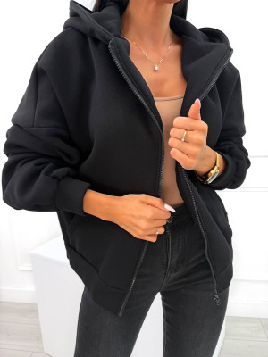 Czarna Bluza Oversize z Kapturem 14156-226-B