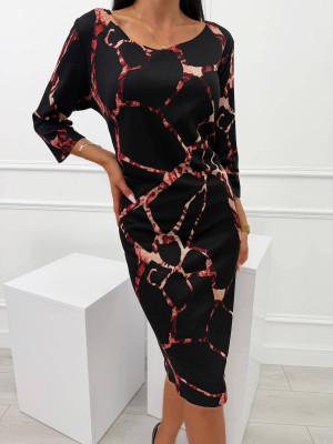 Czarna Prosta Sukienka Plus Size ze Wzorem 14218-418-Q