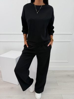 Czarny Komplet Bluza + Spodnie Wide Leg 14212-288-B