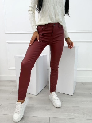 Czerwone Woskowane Spodnie Skinny 14251-527-E