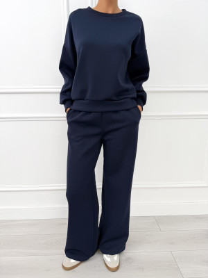 Granatowy Komplet Bluza + Spodnie Wide Leg 14212-288-E