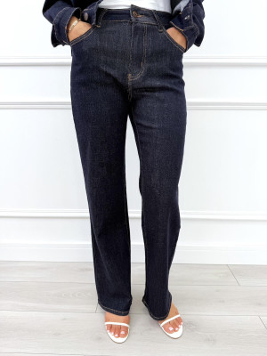 Granatowe Jeansowe Spodnie Wide Leg 14340-217-Q