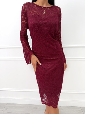 Bordowa Koronkowa Sukienka Plus Size z Rozszerzanymi Rękawami 14494-02-A