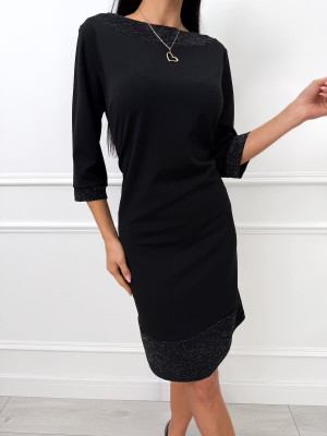 Czarna Elegancka Sukienka z Ozdobnym Dekoltem 14472-275-C