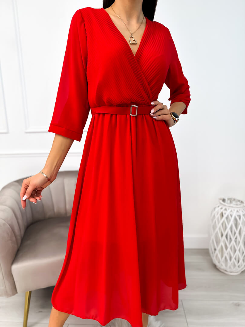 Czerwona Sukienka z Paskiem 11143-406-B
