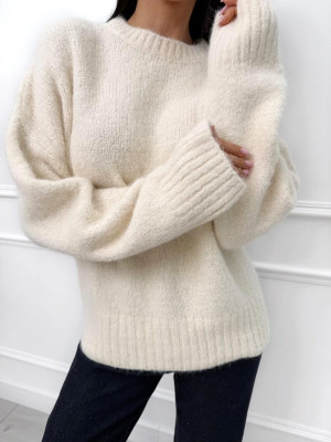 Ecru Sweter z Domieszką Wełny 14582-411-B