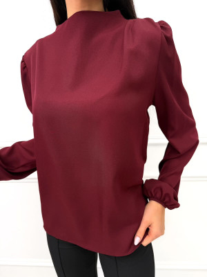 Bordowa Elegancka Bluzka ze Stójką 14549-209-A