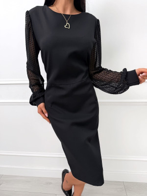 Czarna Sukienka Plus Size z Siateczką na Rękawach 14484-425-B
