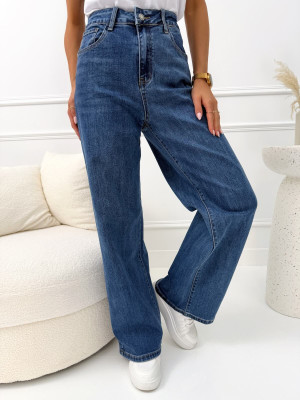 Niebieskie Jeansowe Spodnie Wide Leg 14637-354-B