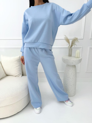 Błękitny Komplet Bluza + Spodnie Wide Leg 14212-288-H