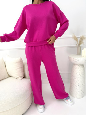 Różowy Komplet Bluza + Spodnie Wide Leg 14212-288-I