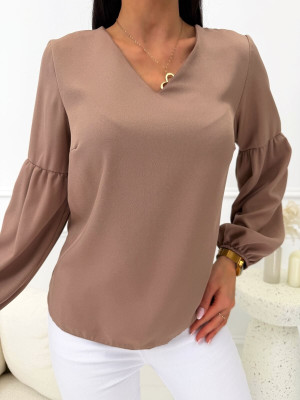 Cappuccino Elegancka Bluzka z Dekoltem V 14173-158-B