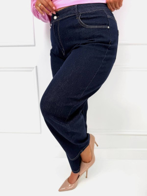 Granatowe Jeansowe Spodnie Plus Size 14636-18-Q